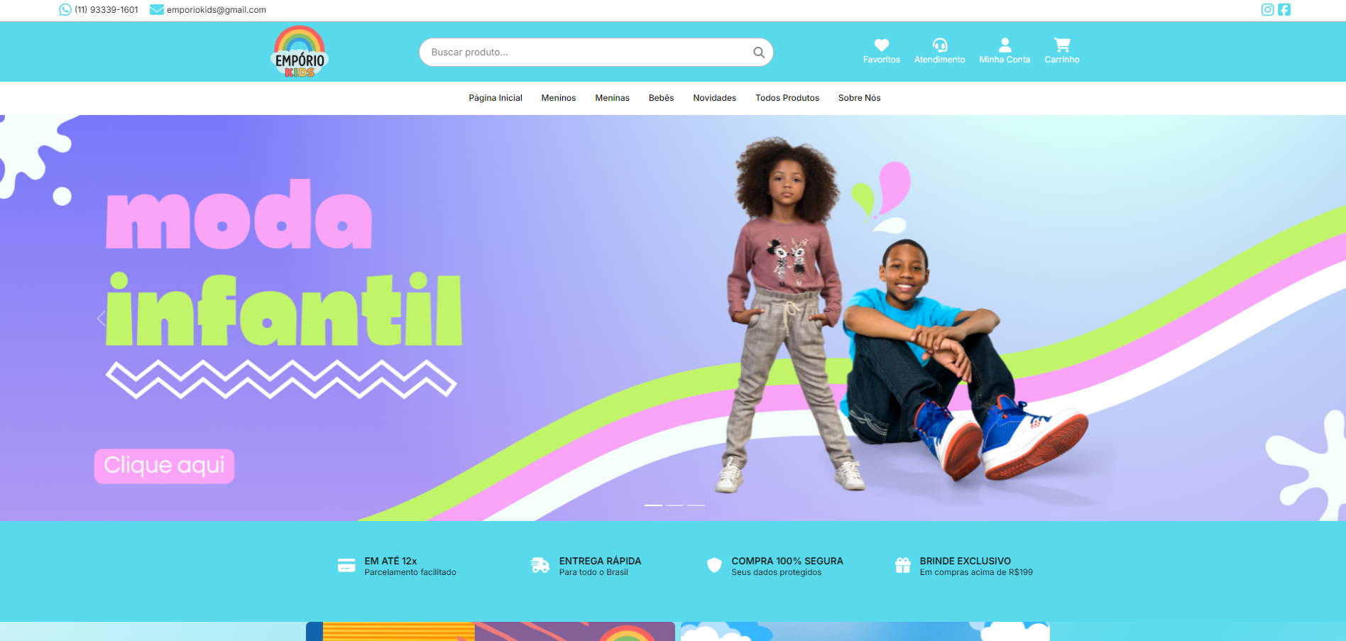 Página inicial do e-commerce Empório Kids